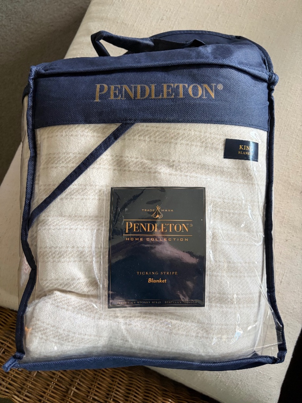 NWT Pendleton Home Collection King Blanket -Ticking Stripe Neutral cottage
